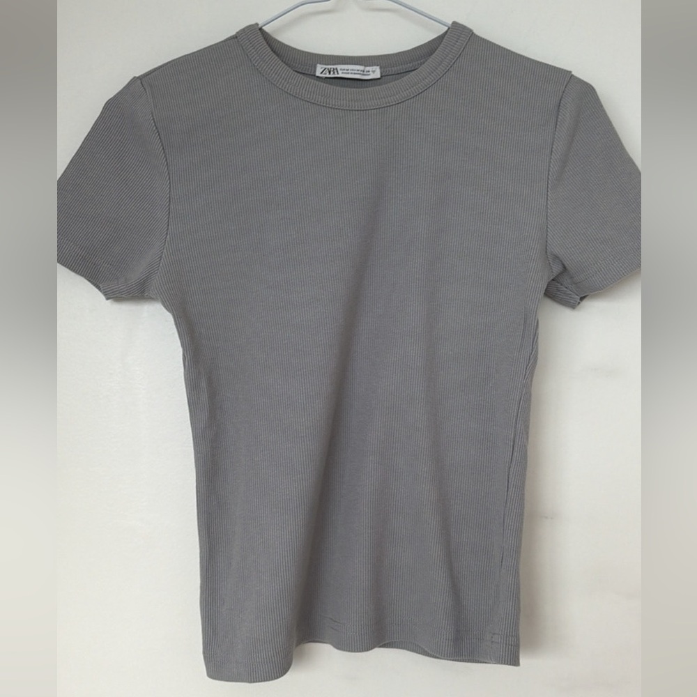 Zara Gray Ribbed Top